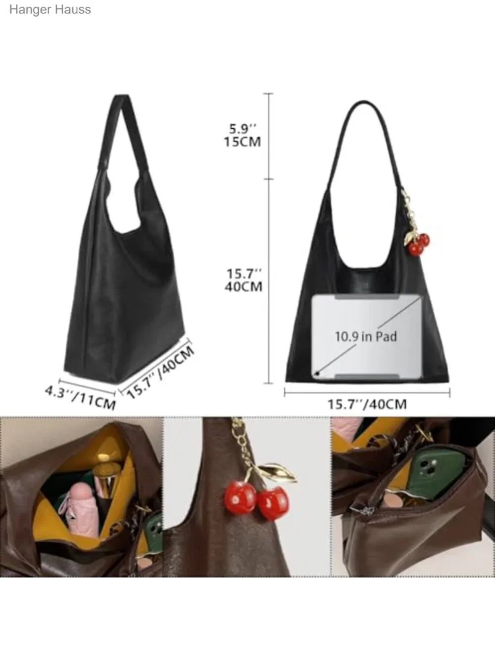 Vegan Hobo Bag Cherry Leather Shoulder Purse Slouchy Designer Crossbody Bag for